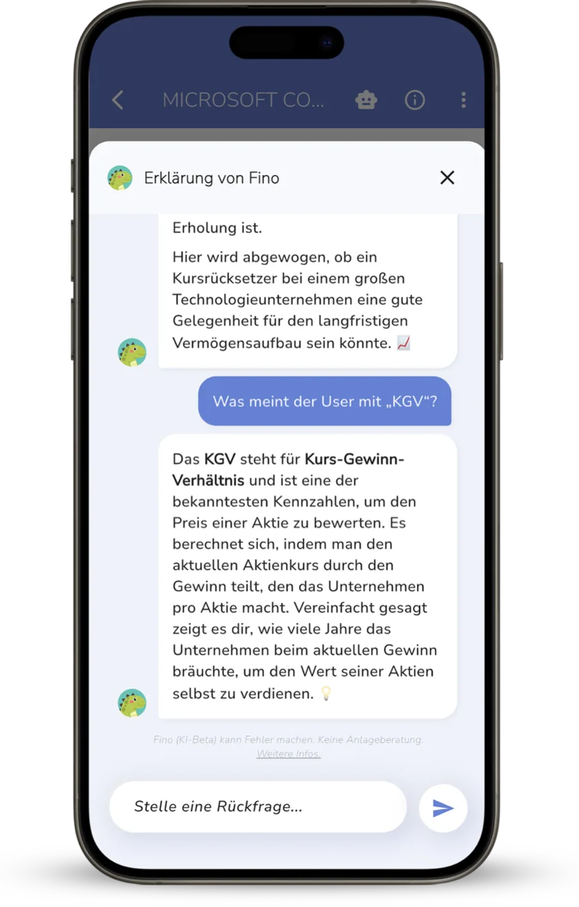 Feature-Screenshot: Fino, unsere smarte KI