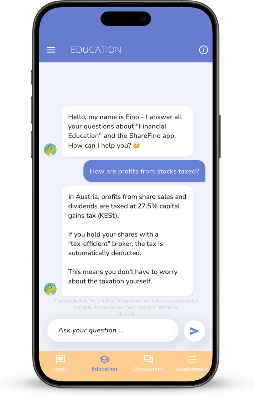 Feature screenshot for financial education