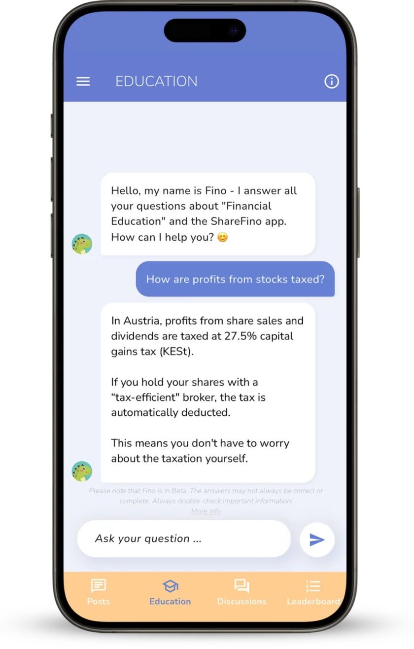 Feature screenshot for financial education